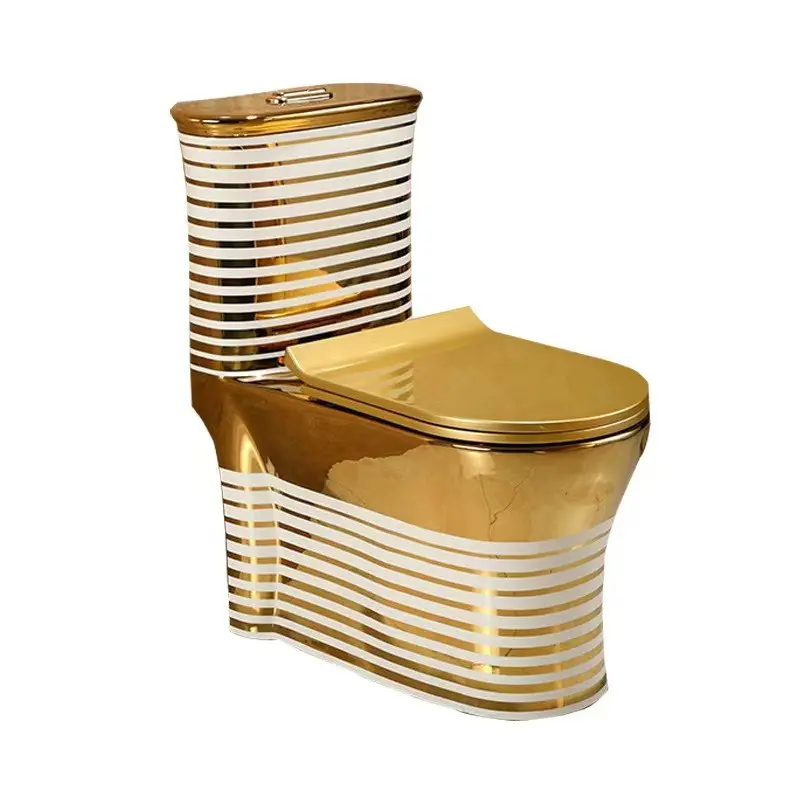WC OEM Ceramic Luxurious Gold and White Striped Toilet Basin Bowl