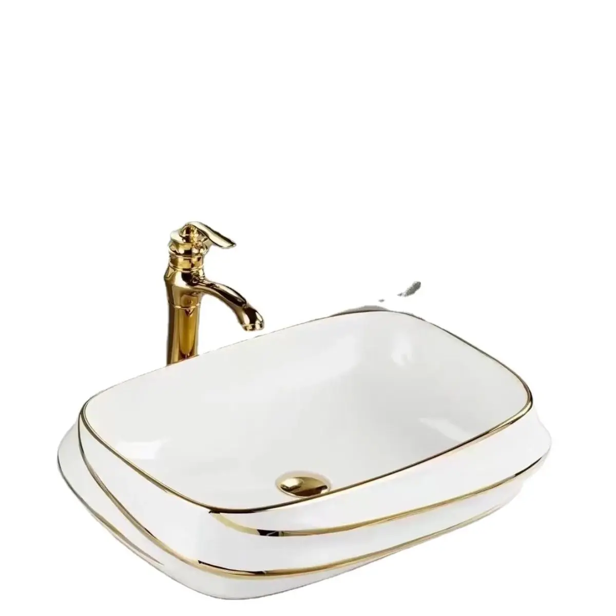 Luxurious Rectangular Art Basin with Gold Accents - The Epitome of Modern Elegance for Your Bathroom